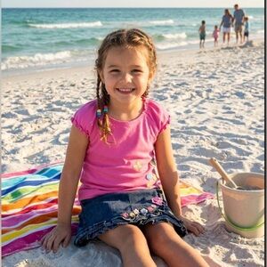 NWT Gymboree Summer Palm Spring Embroidered floral Top Denim Skort Set Girl 4T